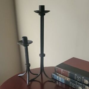 Two Eddie Bauer Candlesticks Home 9" And 14"  Wrought Iron Metal